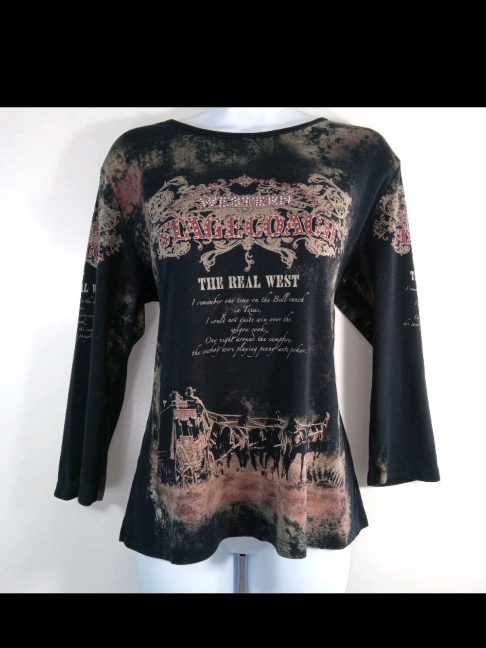 Y2K Katina Marie Graphic Western Grunge Long-Sleeve Women's Top in Black